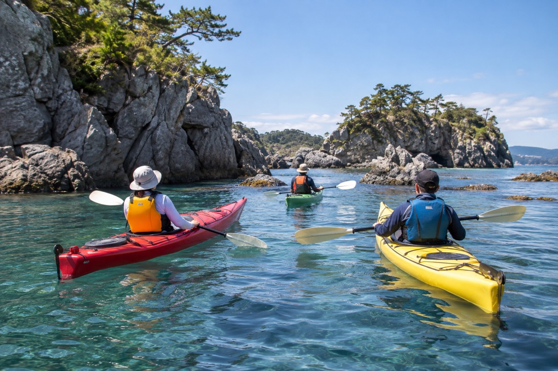 Sea kayaking along Uradome Coast — AI-generated concept