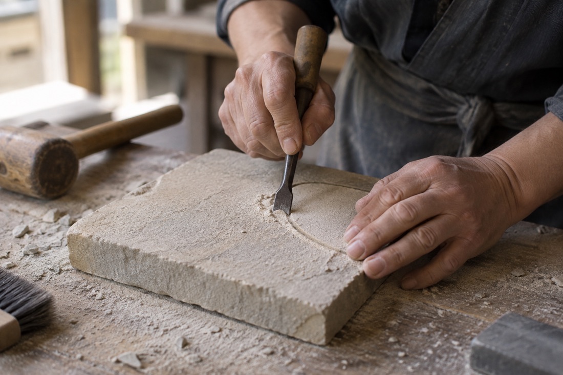 Carve a pattern in Kimachi stone — AI-generated concept