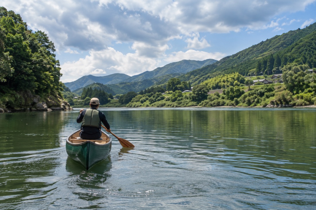 Canoe or kayak on the Gono River — AI-generated concept