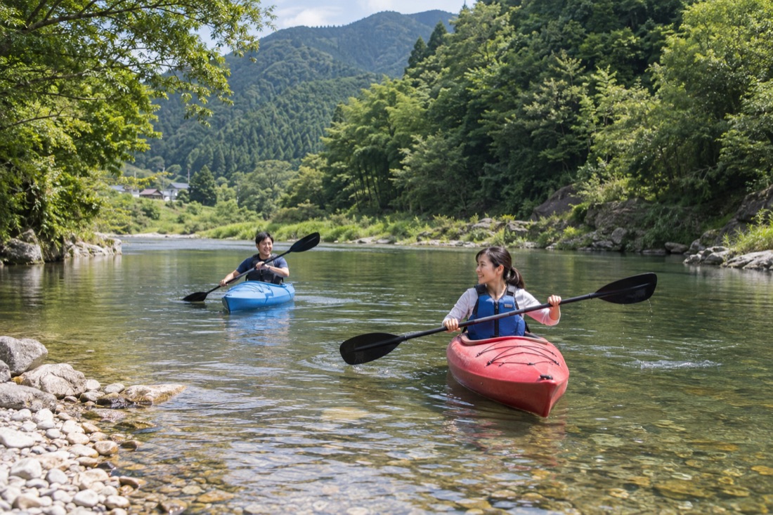 Canoe lesson on the Sendai River — AI-generated concept