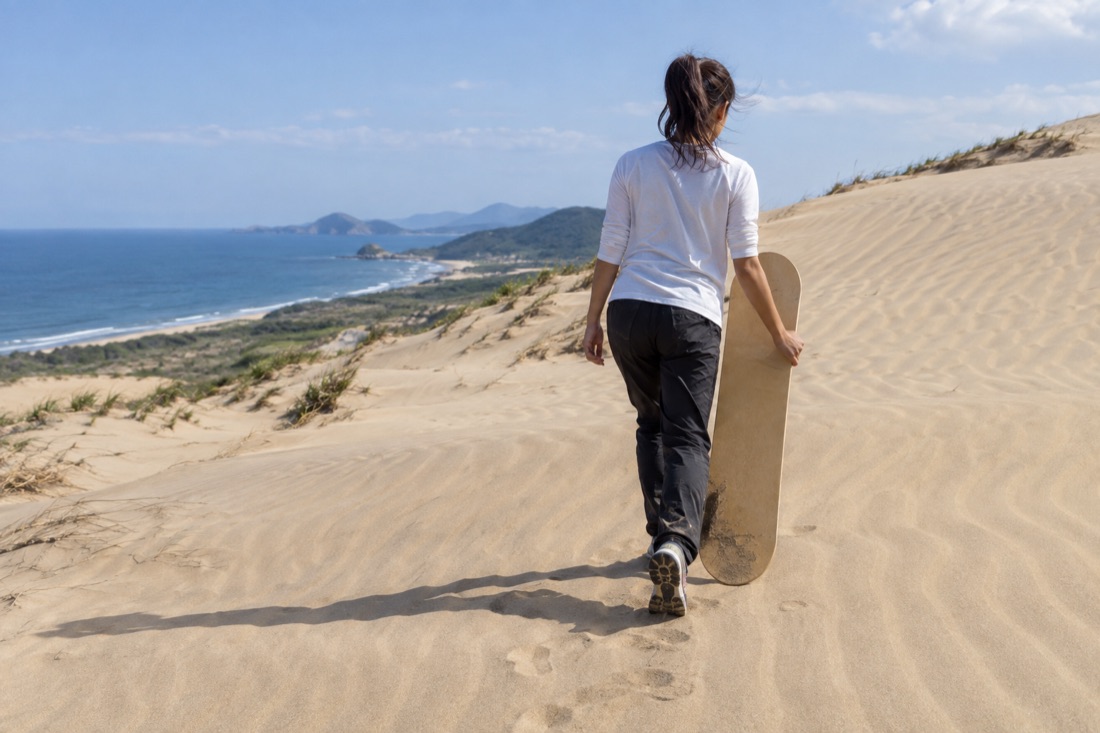 Sandboarding on the Tottori Dunes — AI-generated concept