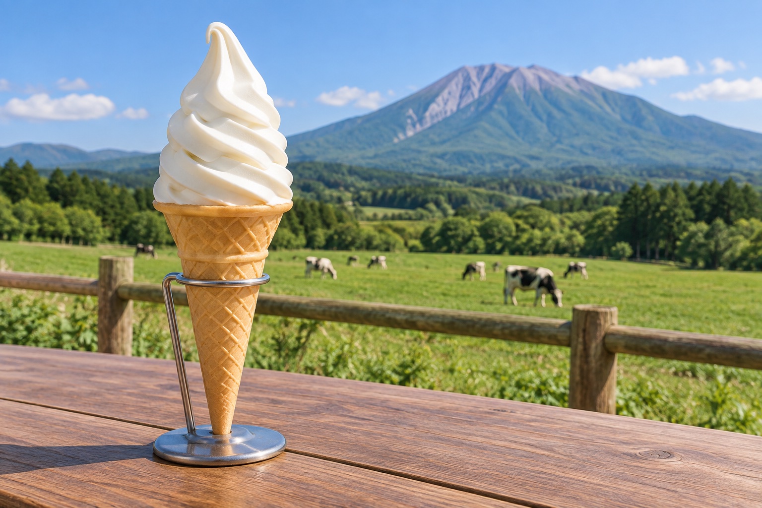 AI-generated illustration inspired by Daisen Makiba Milk Village