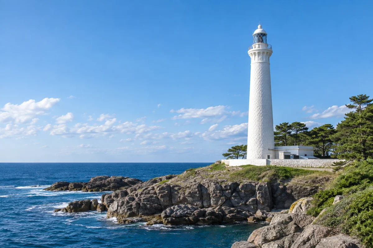 AI-generated illustration inspired by Higashi-Onomichi, Izumo Higashi-Onomichi Lighthouse