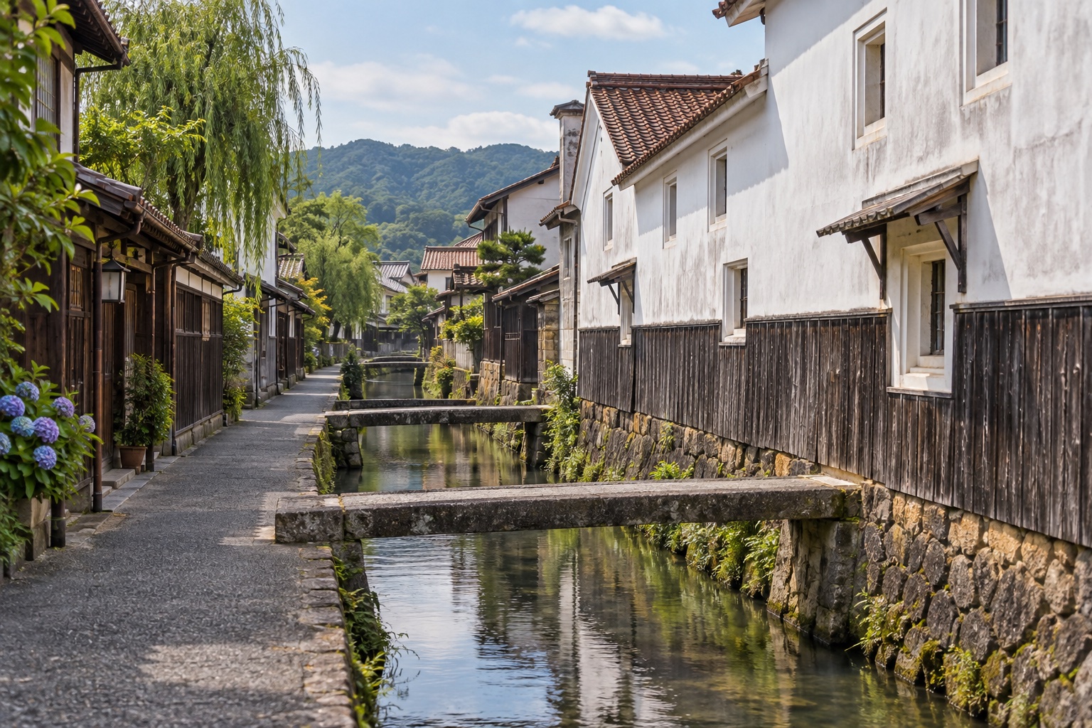 AI-generated illustration inspired by Kurayoshi White-Walled Storehouses