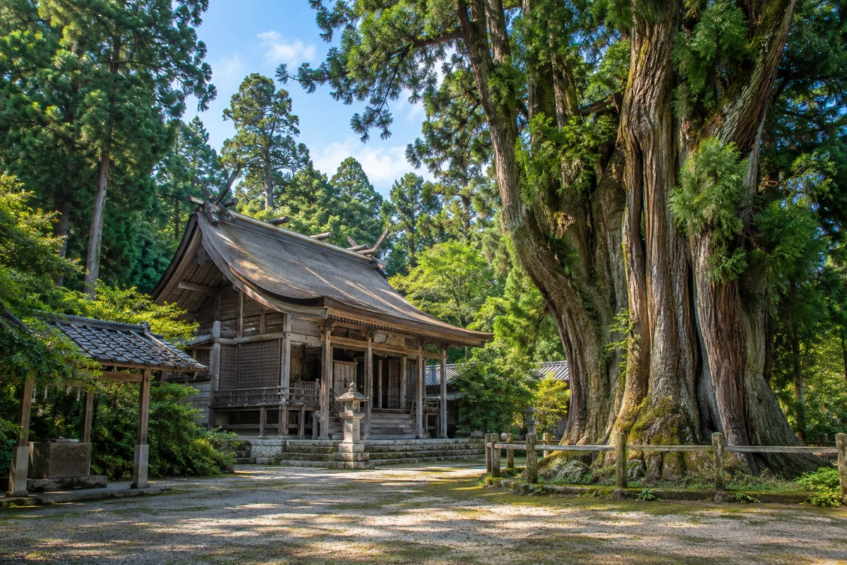 玉若酢命神社・八百杉をテーマにしたAI生成イメージ