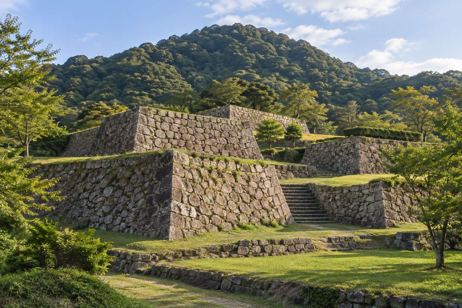 AI-generated illustration inspired by Tottori Castle Ruins and Kyusho Park