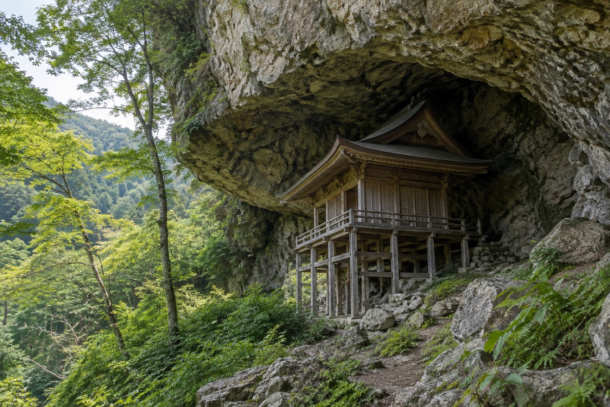 不動院岩屋堂をテーマにしたAI生成イメージ