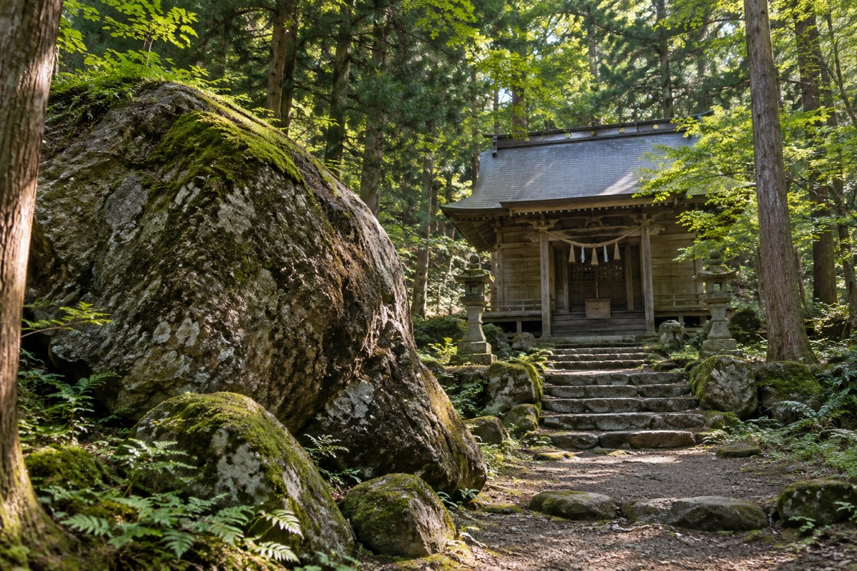 赤猪岩神社をテーマにしたAI生成イメージ