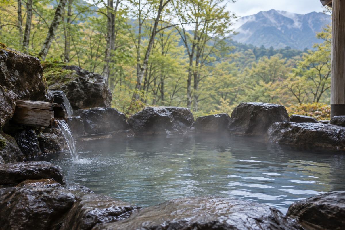 大山 火の神岳温泉 豪円湯院をテーマにしたAI生成イメージ
